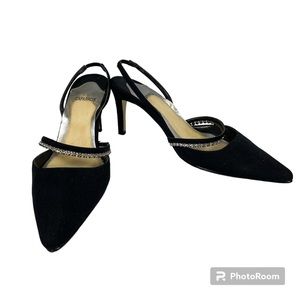 Caparros black kitten heel with rhinestones straps Size 6.5